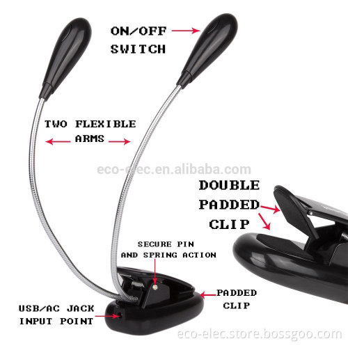 Super Bright Dual Flexible Double Flex Goosenecks 8 LED Book Reading Clip-on Arm Table Lamp Study Desk Light LED table light